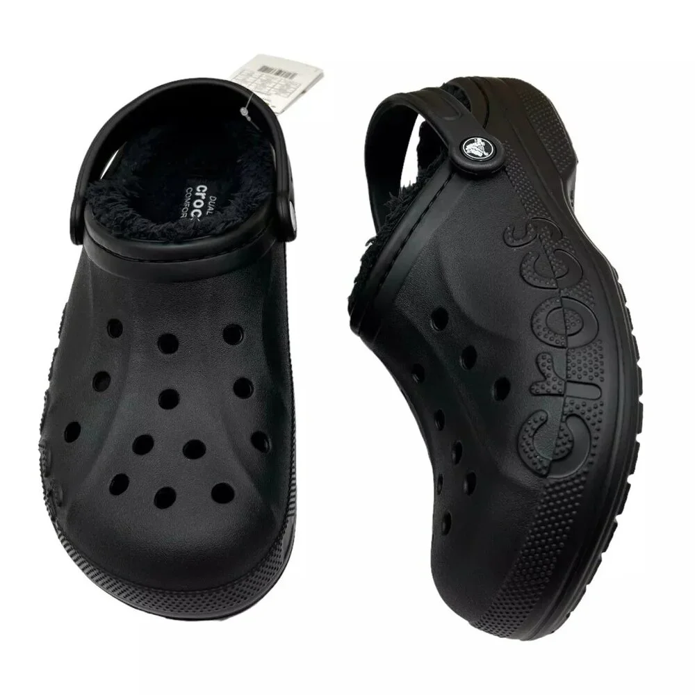 Crocs Men's Baya Lined Clog Size 9 Black Slip-on Faux Fur Fuzzy Warm Comfortable